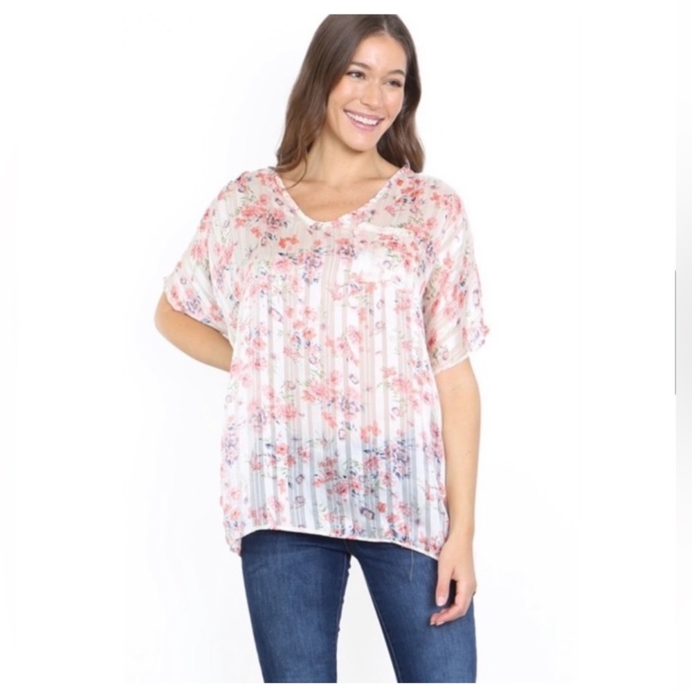 Lovely J Pink Floral Blouse
